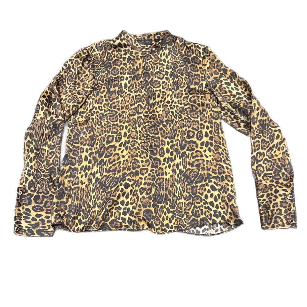 Carlisle Collection 100% Silk Button Down Shirt Cheetah Print 0 NWOT